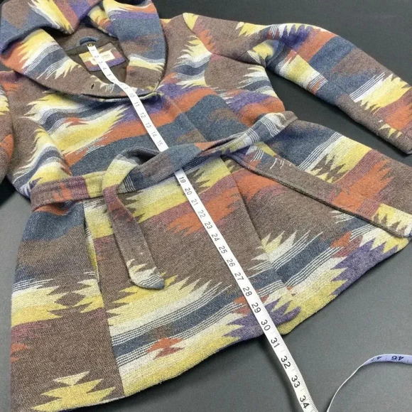 Vintage Mossimo Womens Multicolor Western Aztec Hooded Belted Jacket Medium - Picture 4 of 11